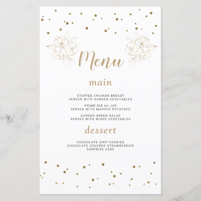 Luxury Gold Confetti 50th Wedding Anniversary Menu (Vorderseite)
