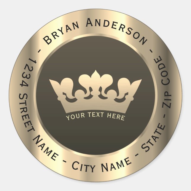 Luxury Gold Crown Return-Adressetikett Runder Aufkleber (Vorderseite)