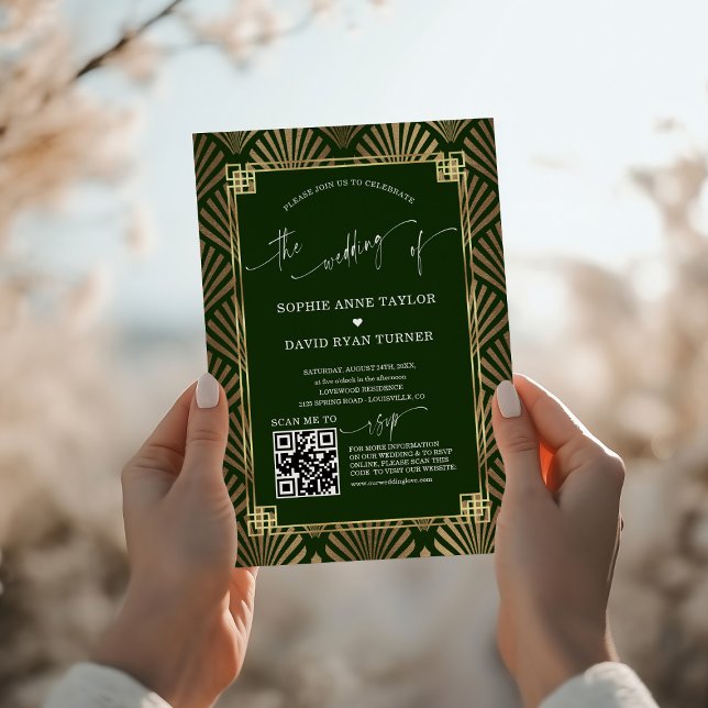 Luxury Gold Dark Green Art Deco 1920er Hochzeit Einladung (Von Creator hochgeladen)