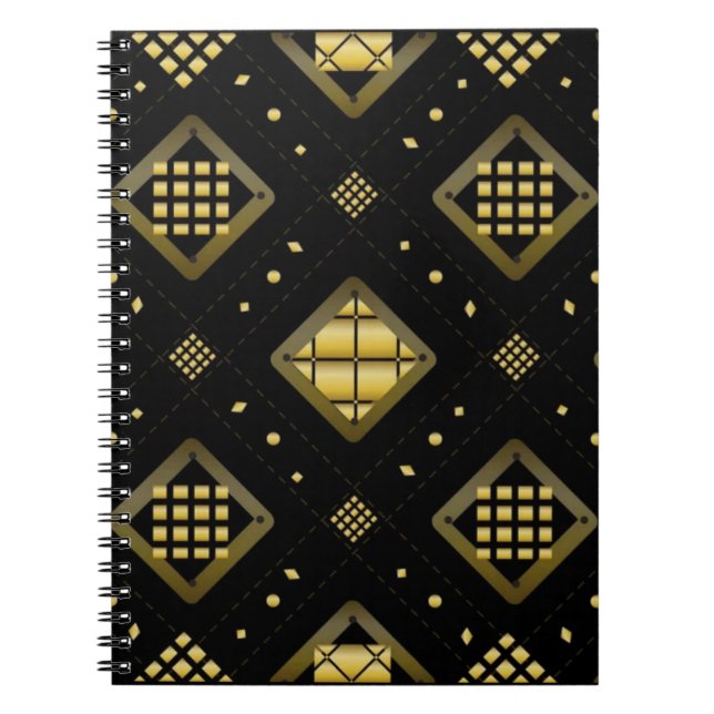 Luxury Gold Diamond Geometric Pattern on Black Notizblock (Vorderseite)