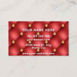 Luxury Gold Diamonds Tufed Red Business Card Visitenkarte
