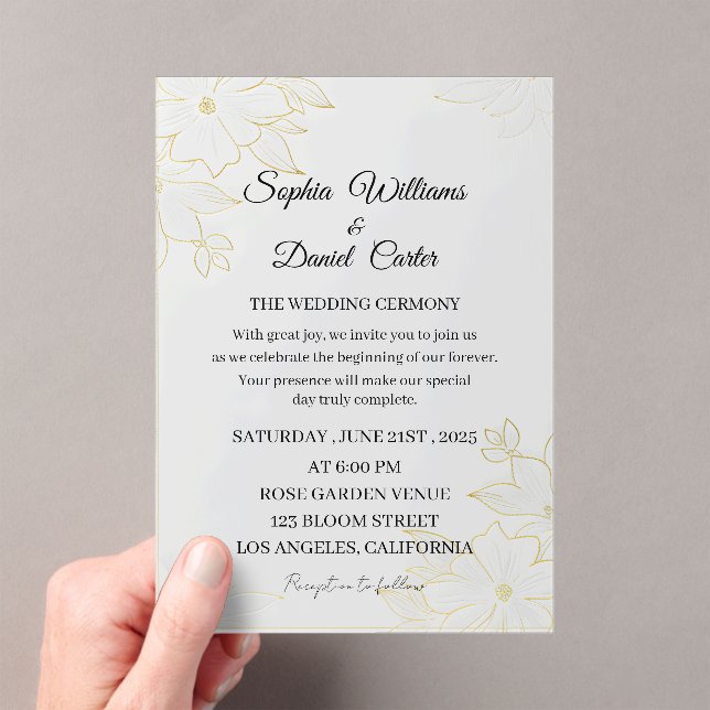 Luxury Gold Embossed Wedding Invitation Acryleinladungen (Insitu (Handheld))