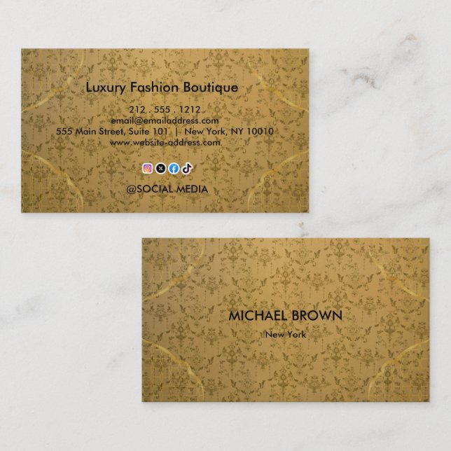 Luxury Gold Fashion Boutique Elegant Floral Visitenkarte (Vorne/Hinten)