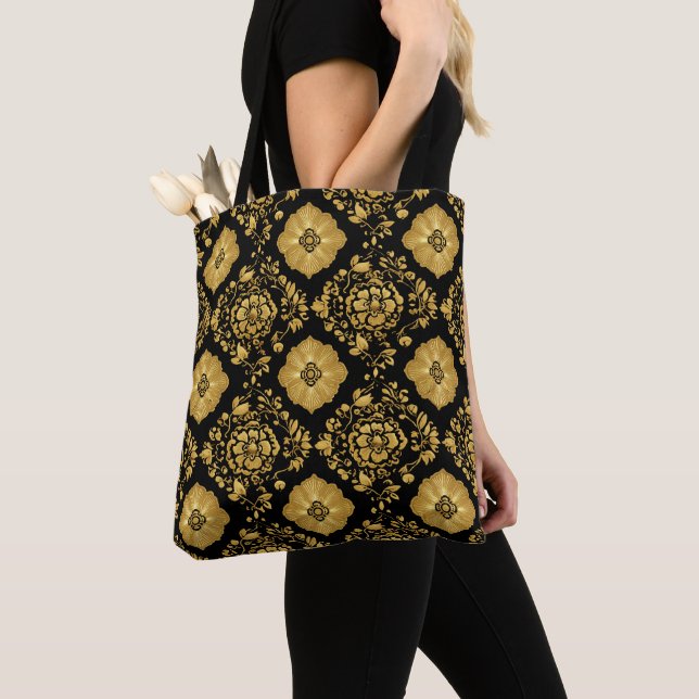 Luxury Gold Floral Damask Pattern On Black (Von Nahem)