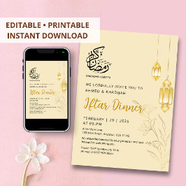 Luxury Gold Floral & Elegant Lanterns Iftar Dinner Einladung