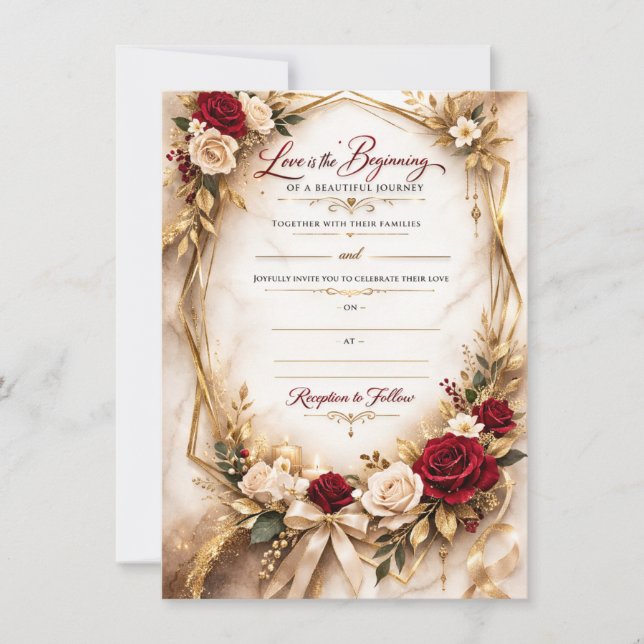 Luxury Gold Floral Wedding Invitation Card Karte (Vorderseite)