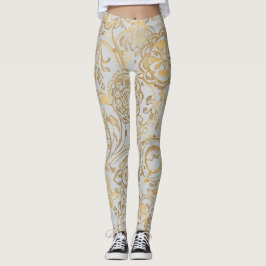 Luxury Gold Florals Soft Grey Leggings