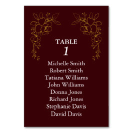 Luxury Gold Flowers Royal Deep Burgundy Wedding Tischnummer