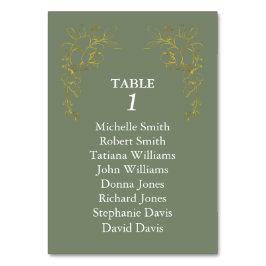 Luxury Gold Flowers Royal Sage Green Wedding Tischnummer
