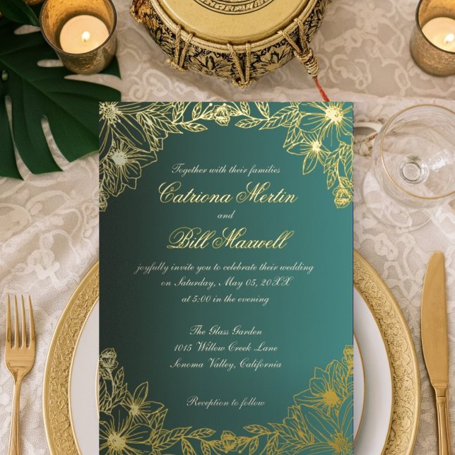 Luxury Gold Foil Floral Wedding Einladung (Von Creator hochgeladen)
