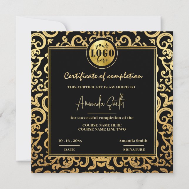 Luxury Gold Frame Certificate of Completion Award Einladung (Vorderseite)