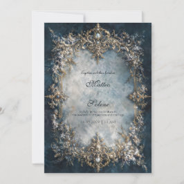 Luxury Gold Frame Dark Teal Floral Baroque Wedding Einladung