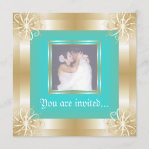 Luxury Gold Frame Wedding Foto Einladungen