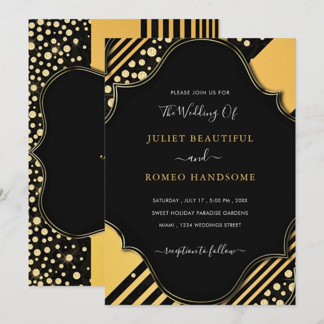 Luxury Gold Gerahmt Black Golden Wedding Einladung (Vorne/Hinten)