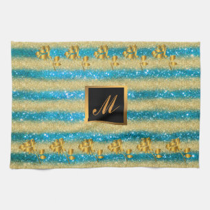 Luxury Gold Glitter Blue Floral Gift Geschirrtuch