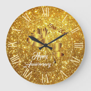 Luxury Gold Glitter Floral Gift Große Wanduhr