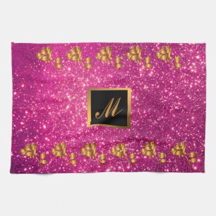 Luxury Gold Glitter Pink Floral Gift Geschirrtuch