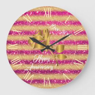 Luxury Gold Glitter Pink Floral Gift Große Wanduhr