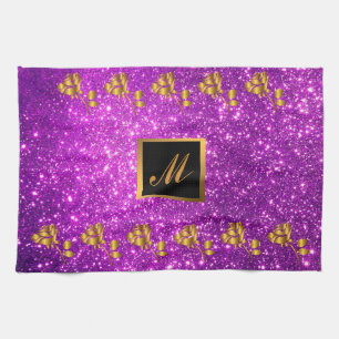 Luxury Gold Glitter Purple Floral Gift Geschirrtuch
