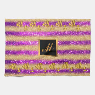 Luxury Gold Glitter Purple Floral Gift Geschirrtuch