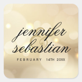 Luxury Gold Glitzer Lights Hochzeitmonographie Quadratischer Aufkleber