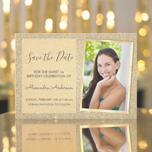 Luxury Gold Glitzer Sweet 16 Save the Date Einladung (Von Creator hochgeladen)