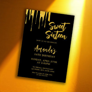 Luxury Gold Glitzer Tropfen Sweet 16 Geburtstag Einladung