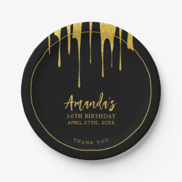 Luxury Gold Glitzer Tropfen Sweet 16 Geburtstag Pappteller