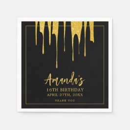 Luxury Gold Glitzer Tropfen Sweet 16 Geburtstag Serviette