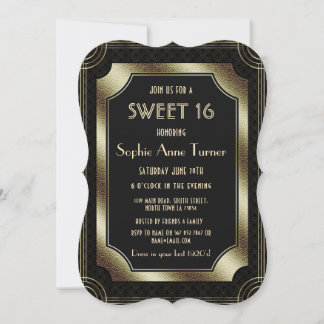 Luxury Gold Great Gatsby Art Deco 1920s SWEET 16 Einladung