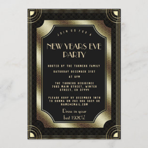 Luxury Gold Great Gatsby Black 20s New Year Party Einladung