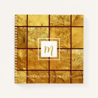 Luxury Gold Grid Sparkle Monogram Square Notizbuch