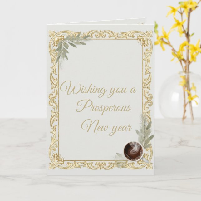 Luxury Gold Leaf & Pine Elegant New Year Folded Gr Karte (Gelbe Blume)