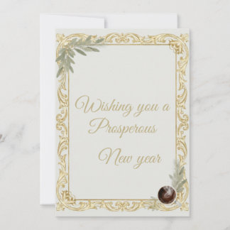Luxury Gold Leaf & Pine Elegant New Year Greeting Einladung