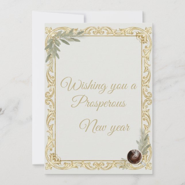 Luxury Gold Leaf & Pine Elegant New Year Greeting  Einladung (Vorderseite)