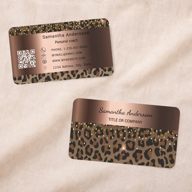 Luxury Gold Leopard Print QR Code Visitenkarte (Von Creator hochgeladen)