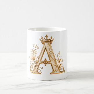 Luxury Gold Letter A Monogram with Crown & Lily Fl Kaffeetasse