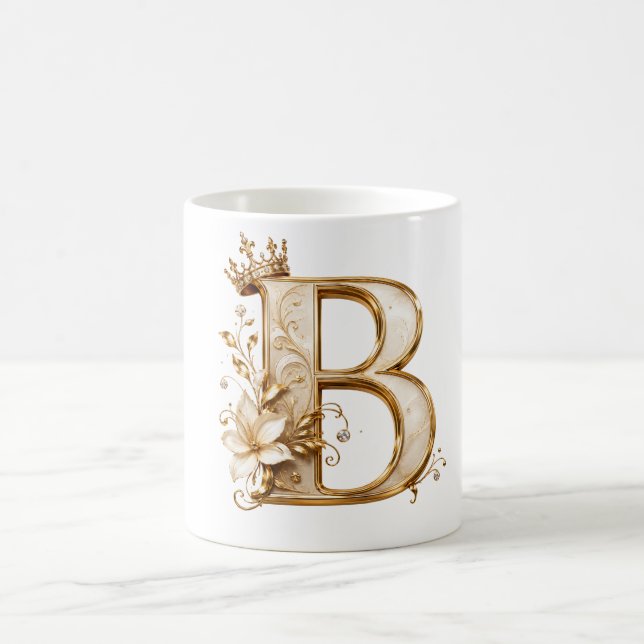 Luxury Gold Letter B Monogram with Crown & Lily Fl Kaffeetasse (Mittel)