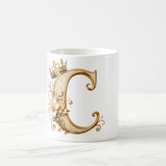 Luxury Gold Letter C Monogram with Crown & Lily Fl Kaffeetasse