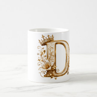 Luxury Gold Letter D Monogram with Crown & Lily Fl Kaffeetasse