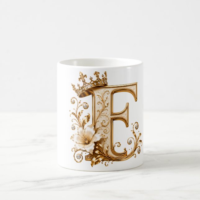 Luxury Gold Letter F Monogram with Crown & Lily Fl Kaffeetasse (Mittel)