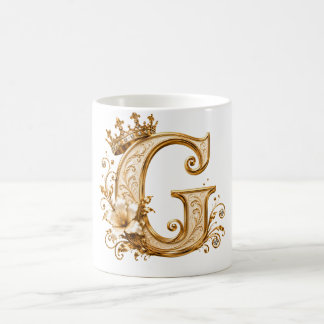 Luxury Gold Letter G Monogram with Crown & Lily Fl Kaffeetasse