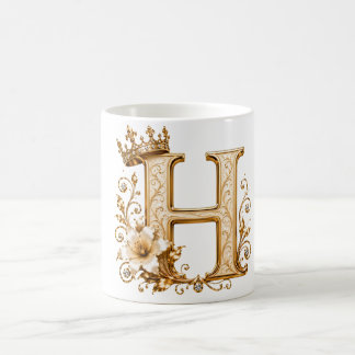 Luxury Gold Letter H Monogram with Crown & Lily Fl Kaffeetasse