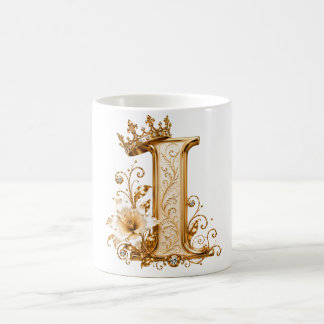 Luxury Gold Letter I Monogram with Crown & Lily Fl Kaffeetasse