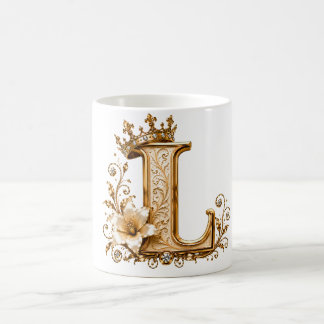 Luxury Gold Letter L Monogram with Crown & Lily Fl Kaffeetasse