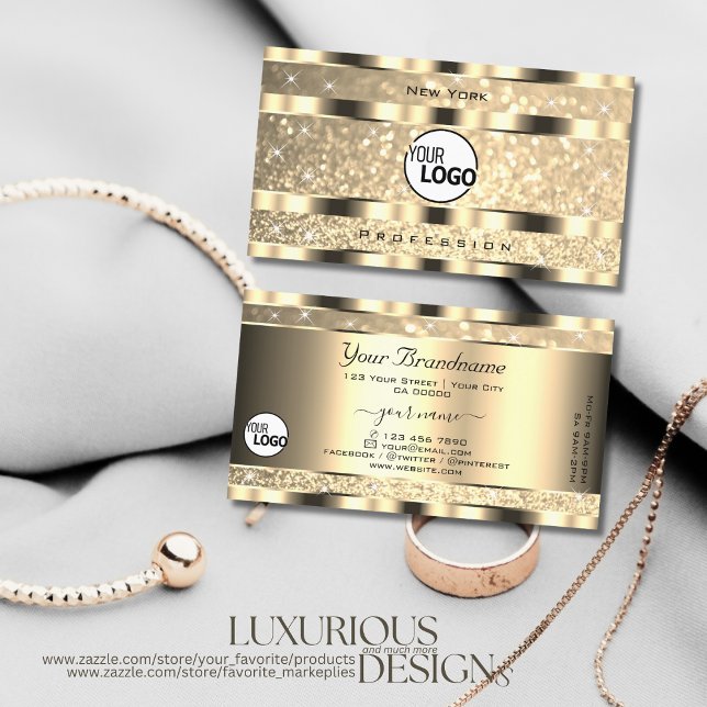 Luxury Gold Luminous Glitzer Stars hinzufügen Logo Visitenkarte (Von Creator hochgeladen)