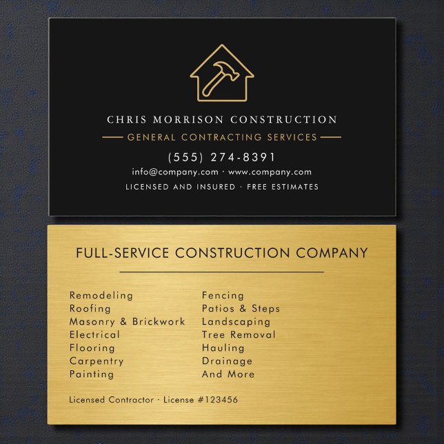 Luxury Gold Metallic Black Construction Visitenkarte (Von Creator hochgeladen)