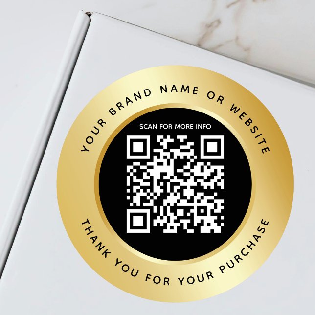 Luxury Gold Metallic Black QR Code Vielen Dank Runder Aufkleber (Von Creator hochgeladen)