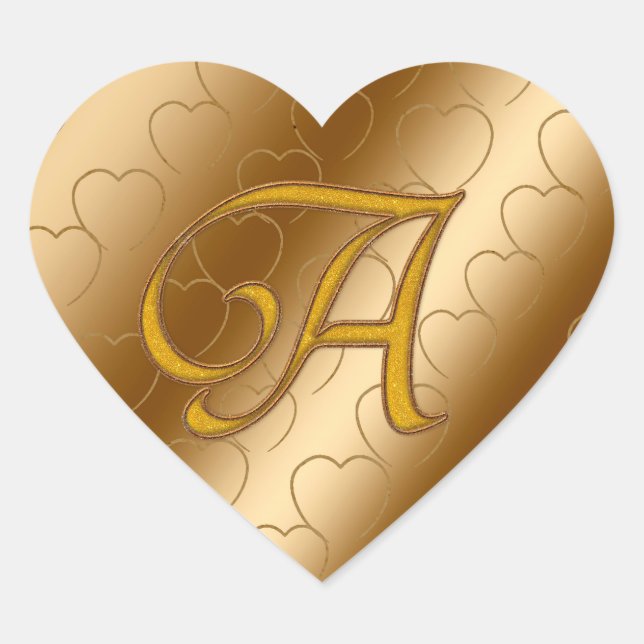 Luxury Gold Monogram A Herz-Aufkleber (Vorderseite)