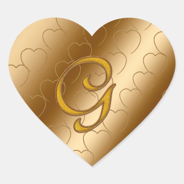 Luxury Gold Monogram G Herz-Aufkleber (Vorderseite)